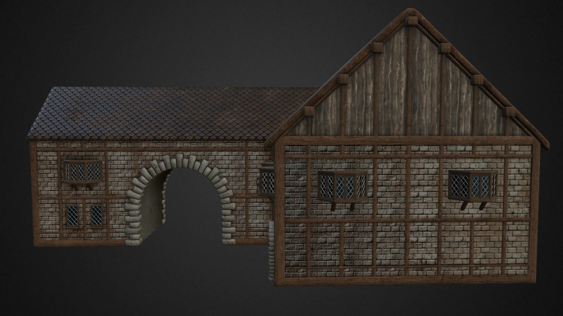 Medieval house Low-poly 3D model_3
