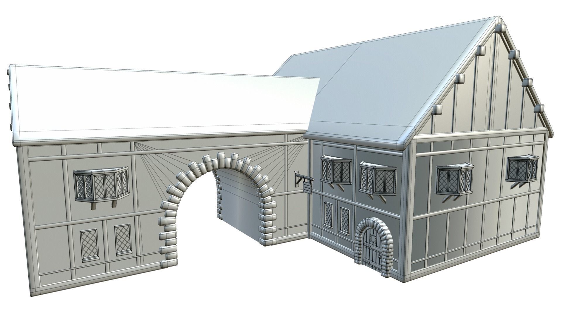 Medieval house Low-poly 3D model_10