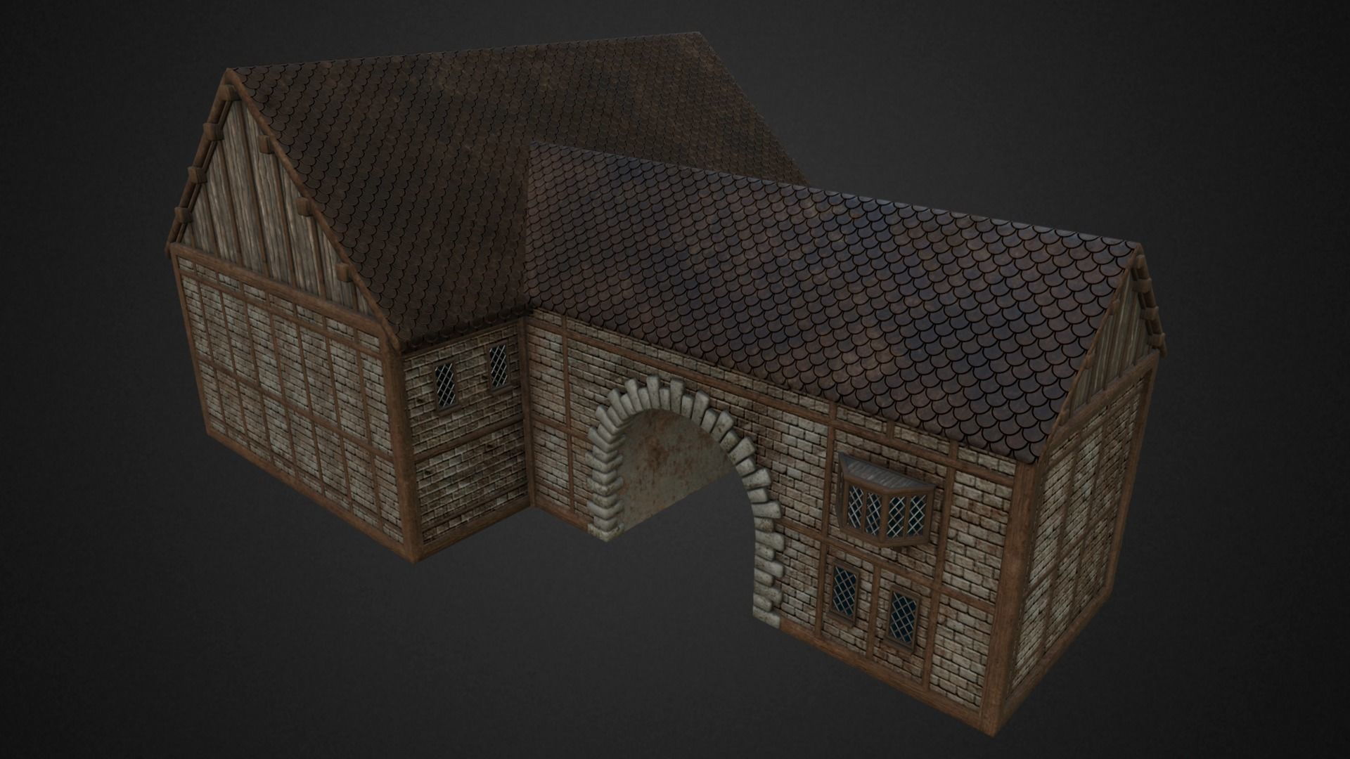 Medieval house Low-poly 3D model_7
