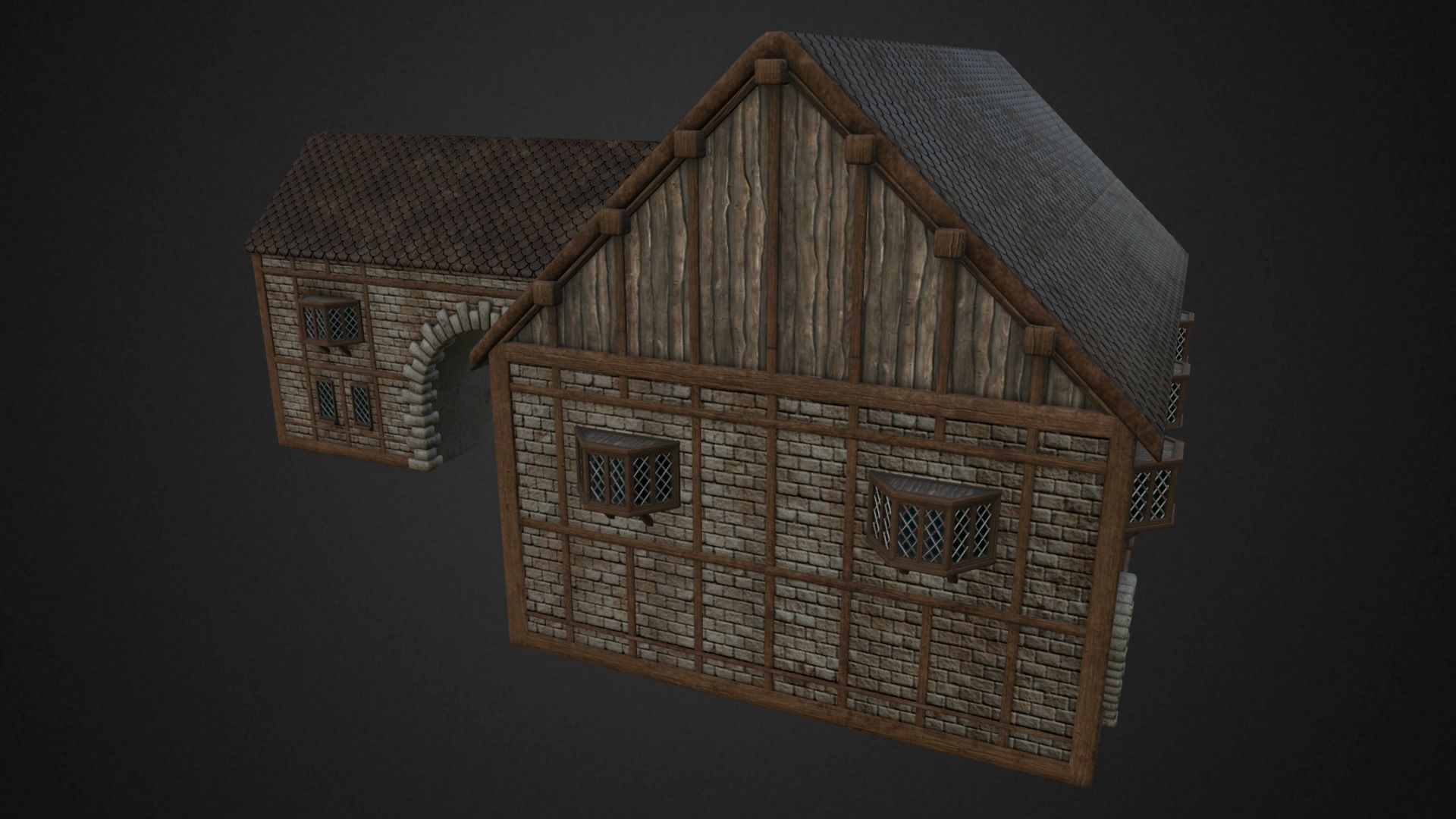 Medieval house Low-poly 3D model_2