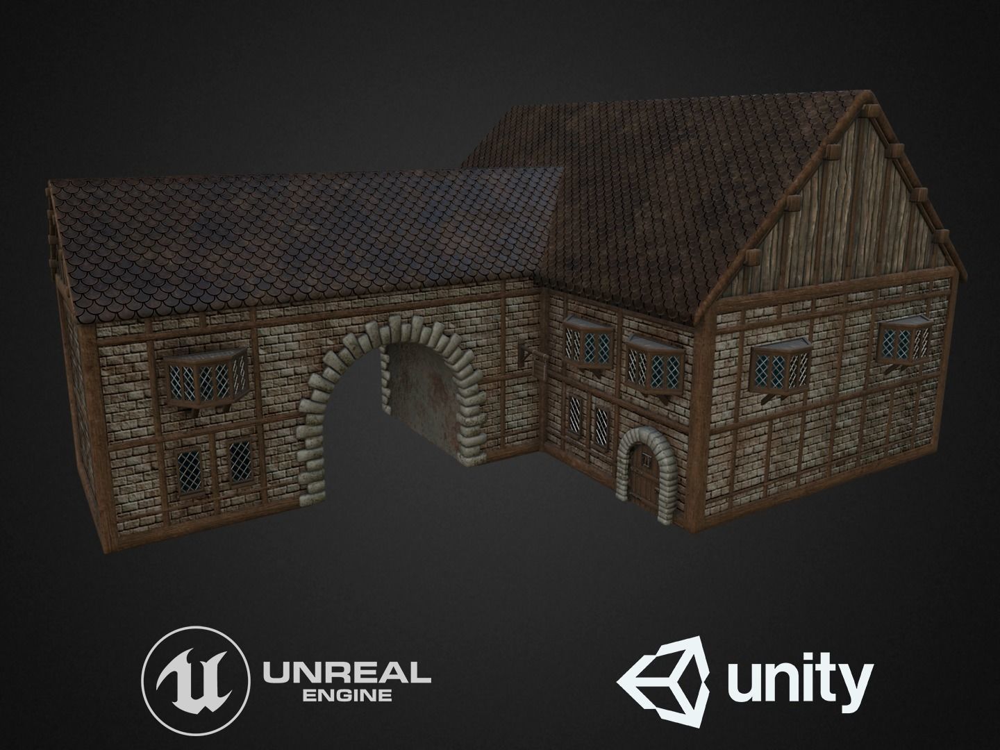Medieval house Low-poly 3D model_1