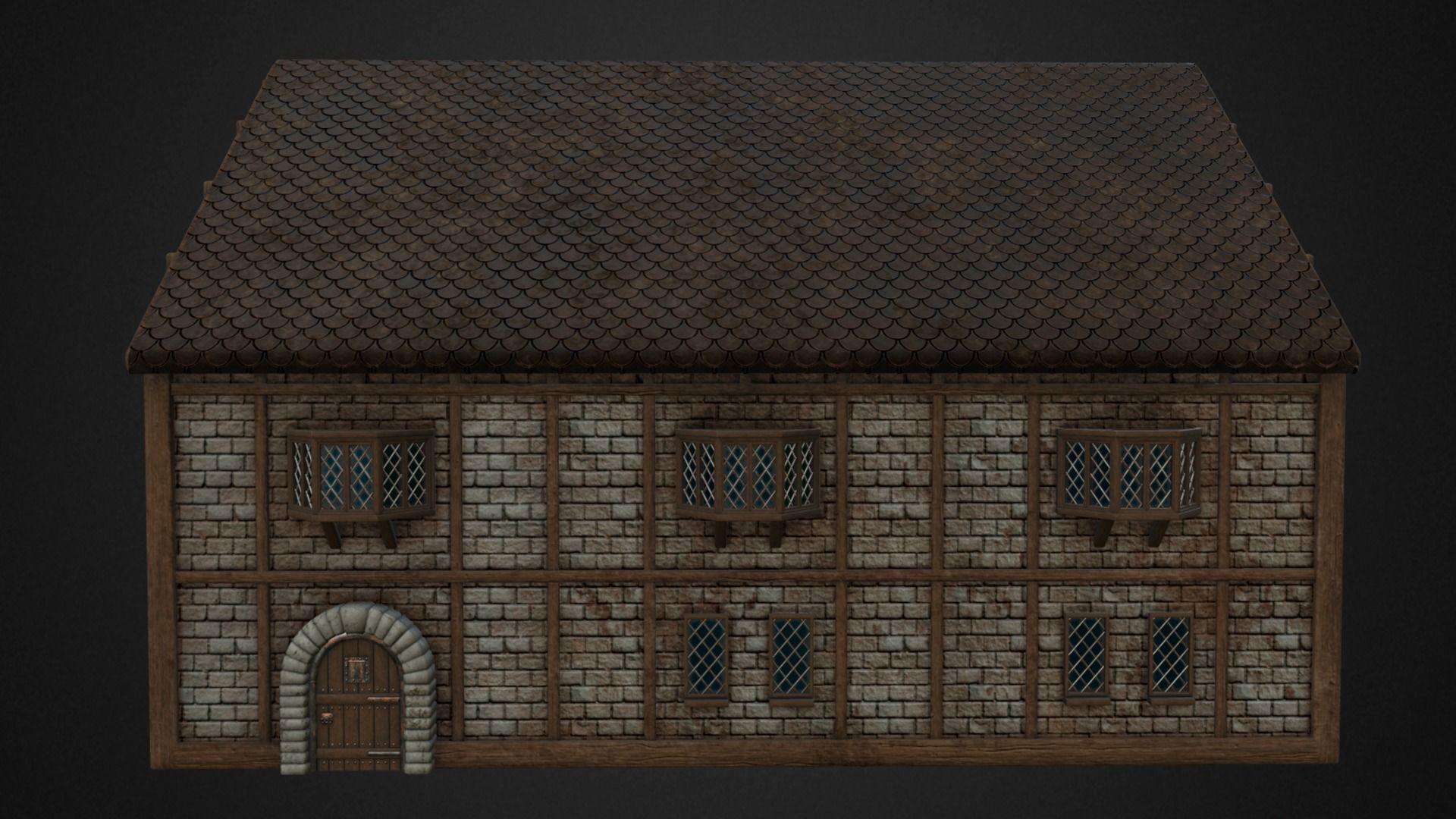 Medieval house Low-poly 3D model_5