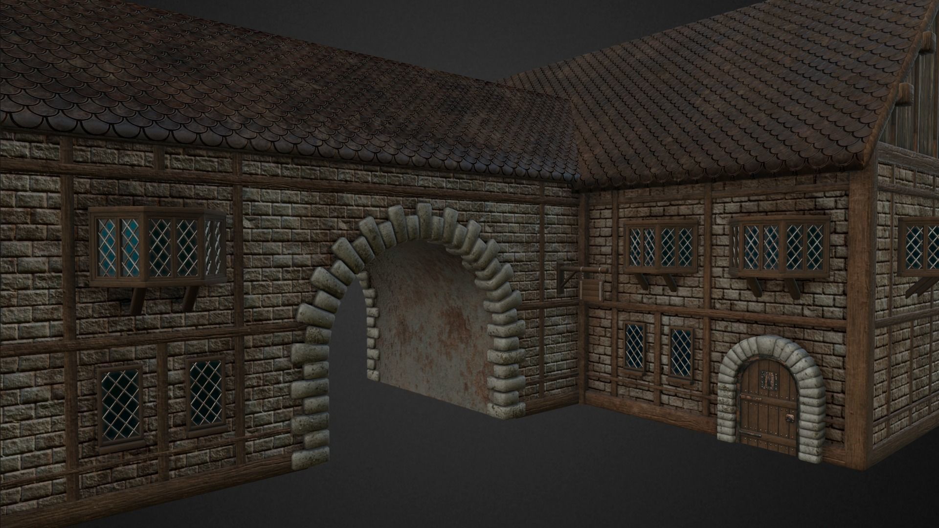 Medieval house Low-poly 3D model_8