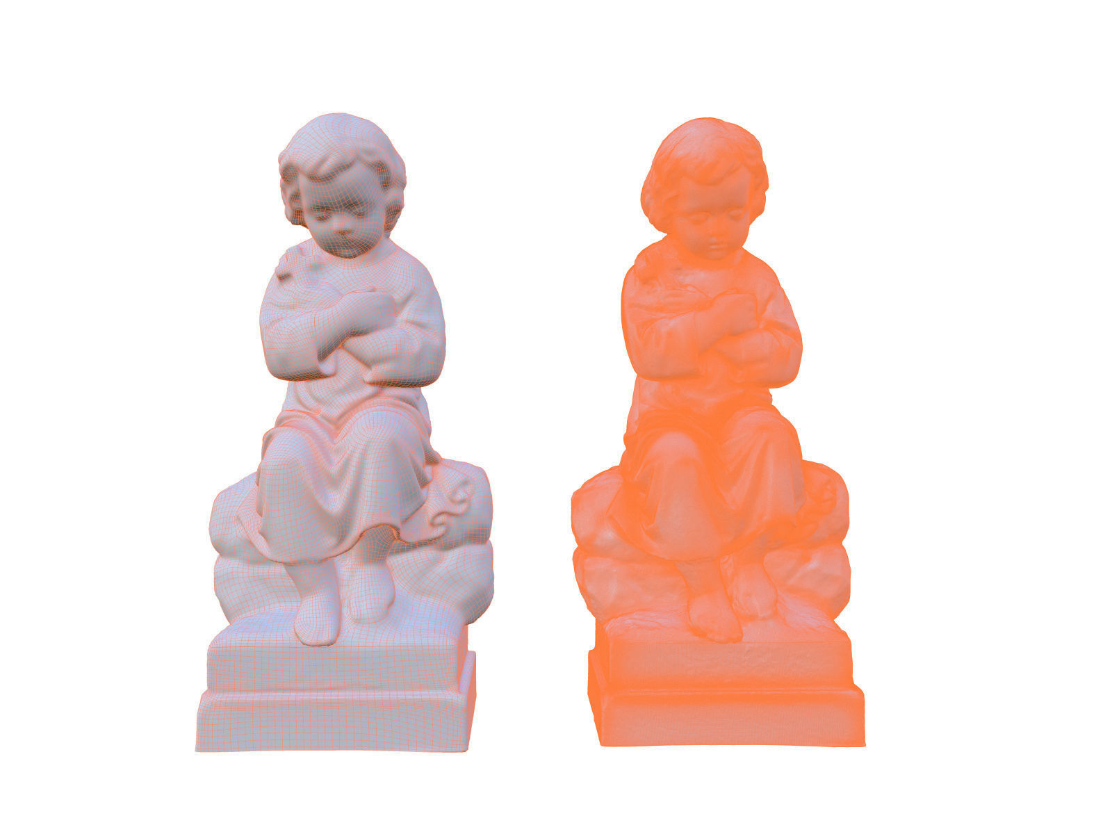 Child Funeral Sculpture Monument Low-poly 3D model_12