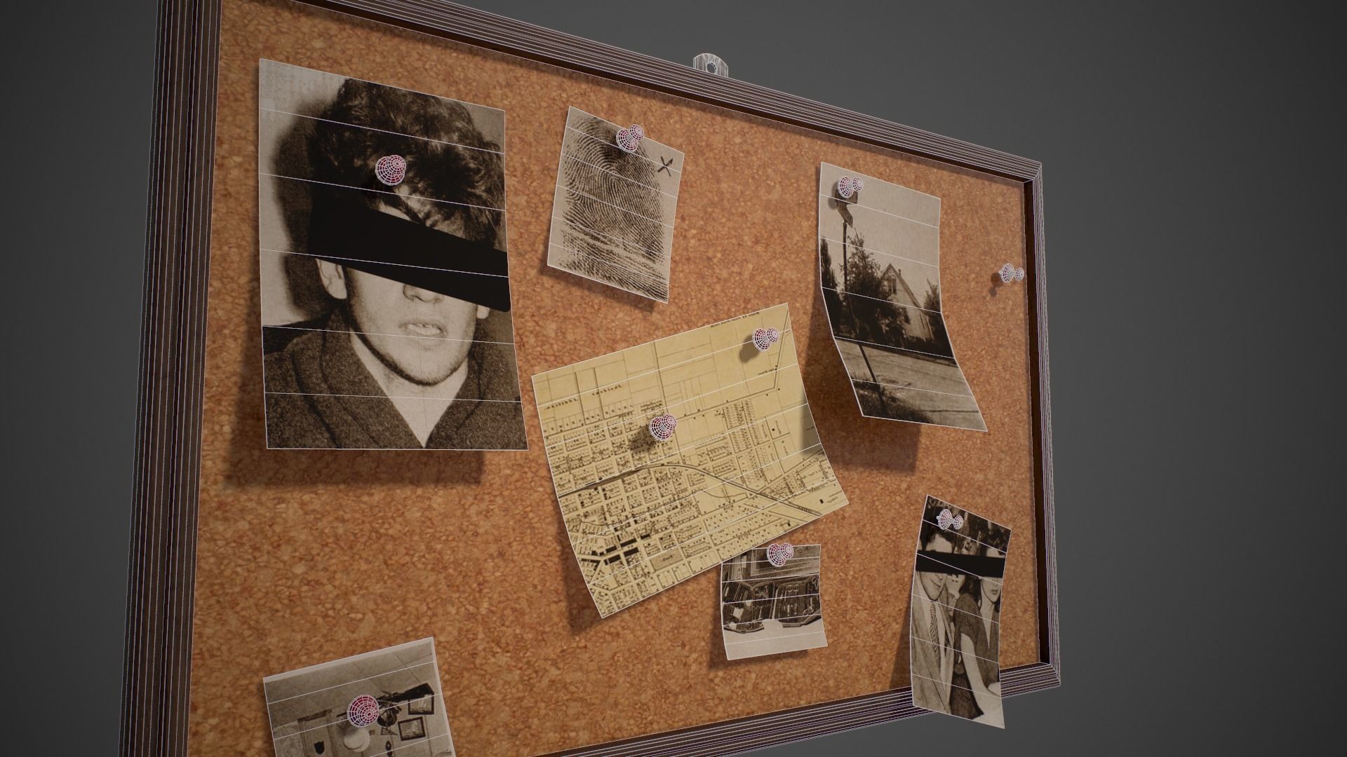 Detective Pinboard Low-poly 3D model_6