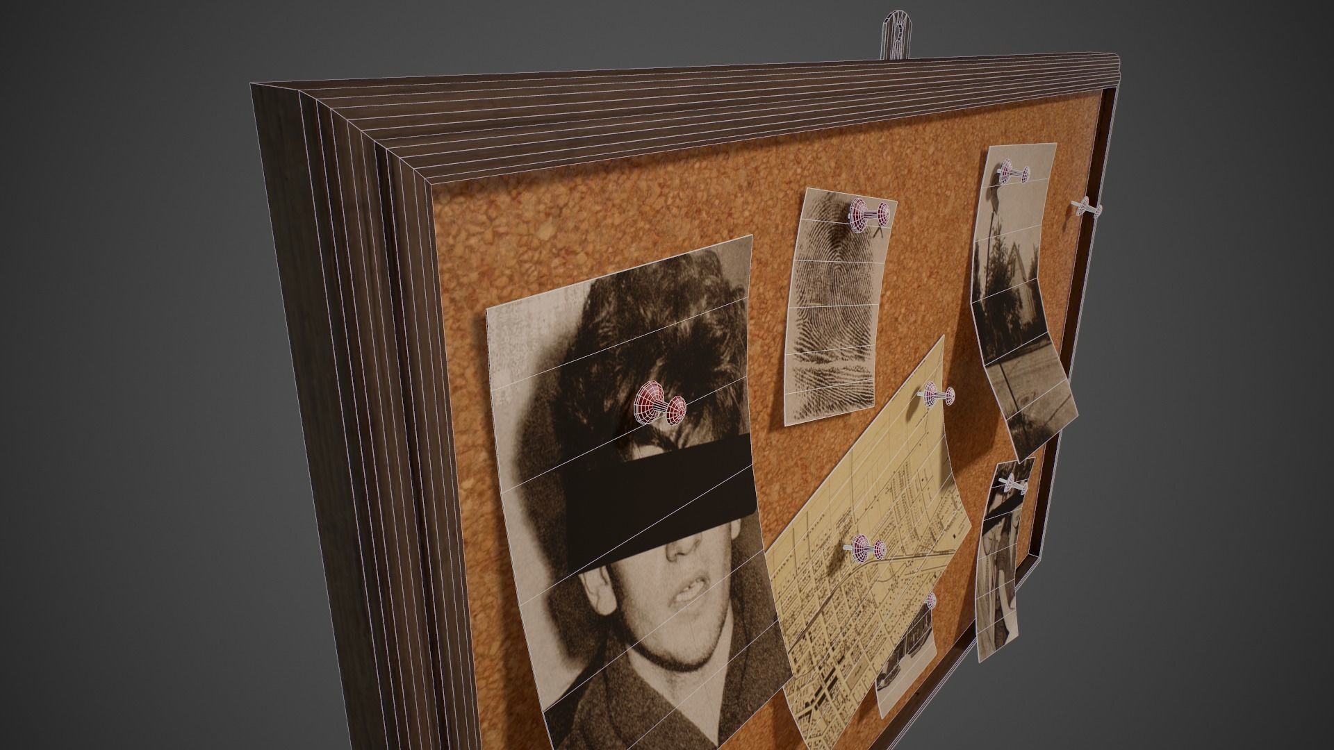 Detective Pinboard Low-poly 3D model_7