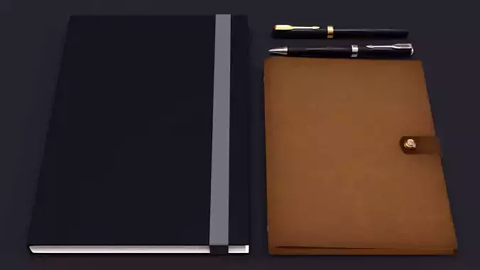Notebooks and Pens 3D model
