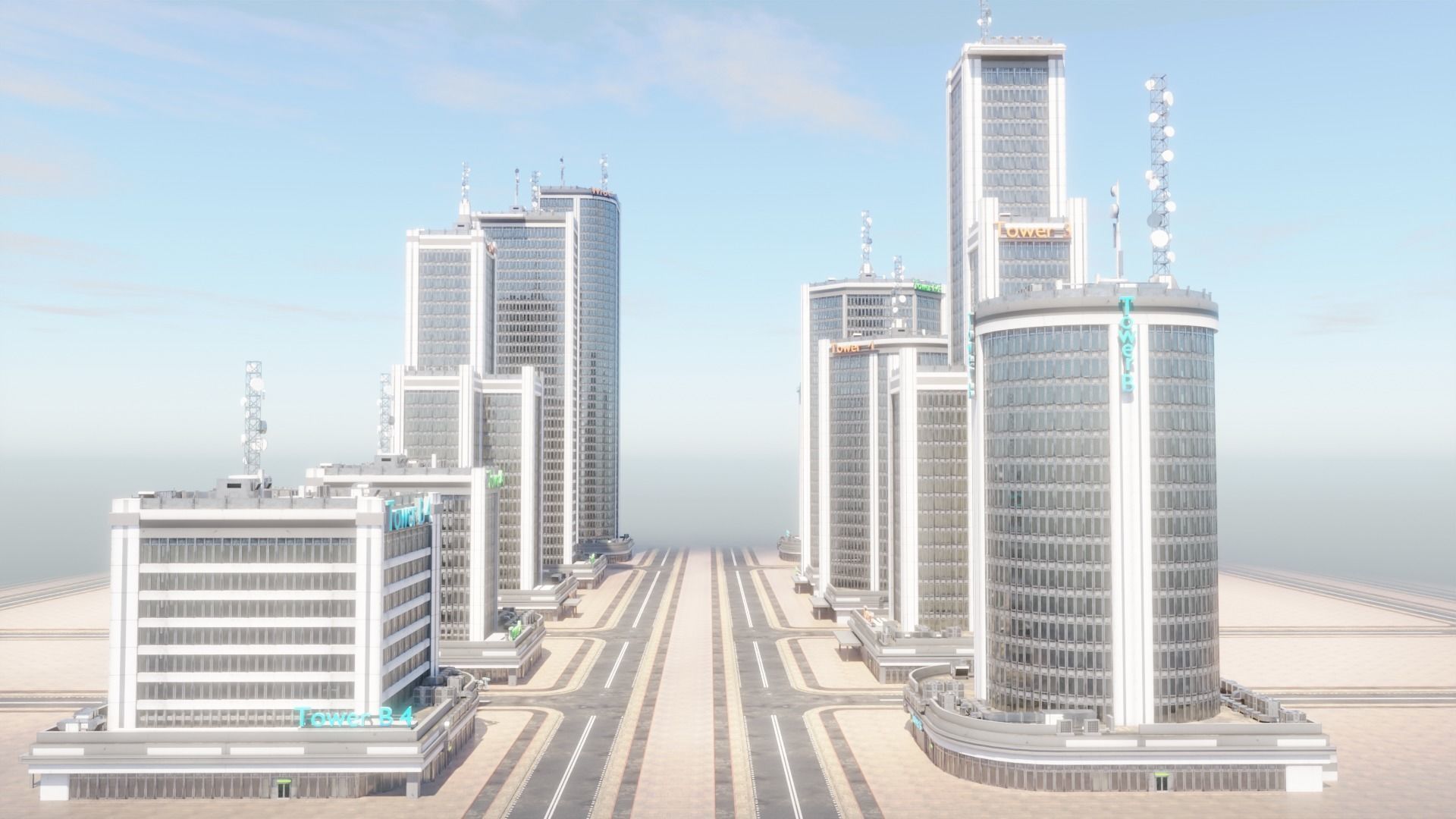 Skyscraper in ten variants with interior Low-poly 3D model_10