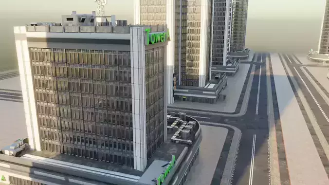 Skyscraper in ten variants with interior Low-poly 3D model
