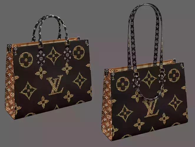 Louis Vuitton Bag Onthego Giant Monogram Black and Caramel Low-poly 3D model