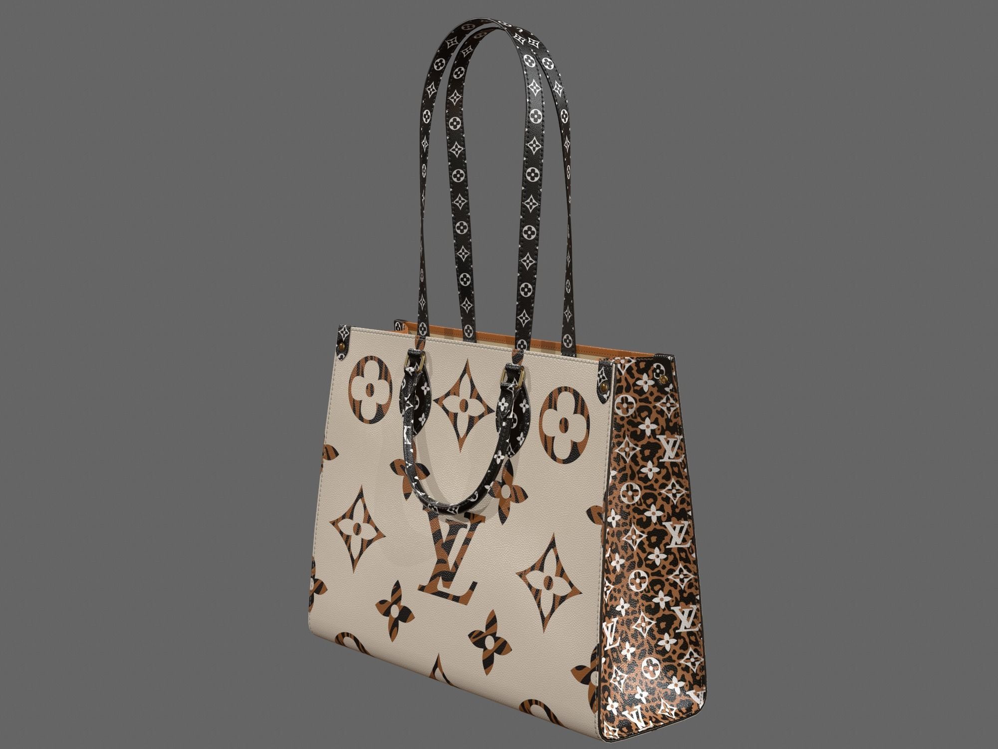 Louis Vuitton Bag Onthego Giant Monogram Ivory Havana Beige Low-poly 3D model_8