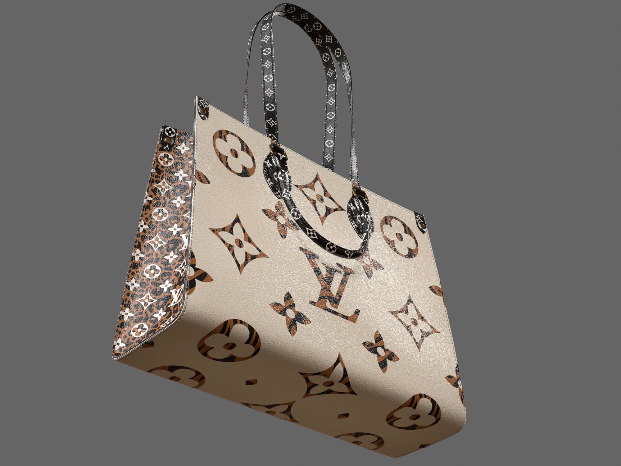 Louis Vuitton Bag Onthego Giant Monogram Ivory Havana Beige Low-poly 3D model_11