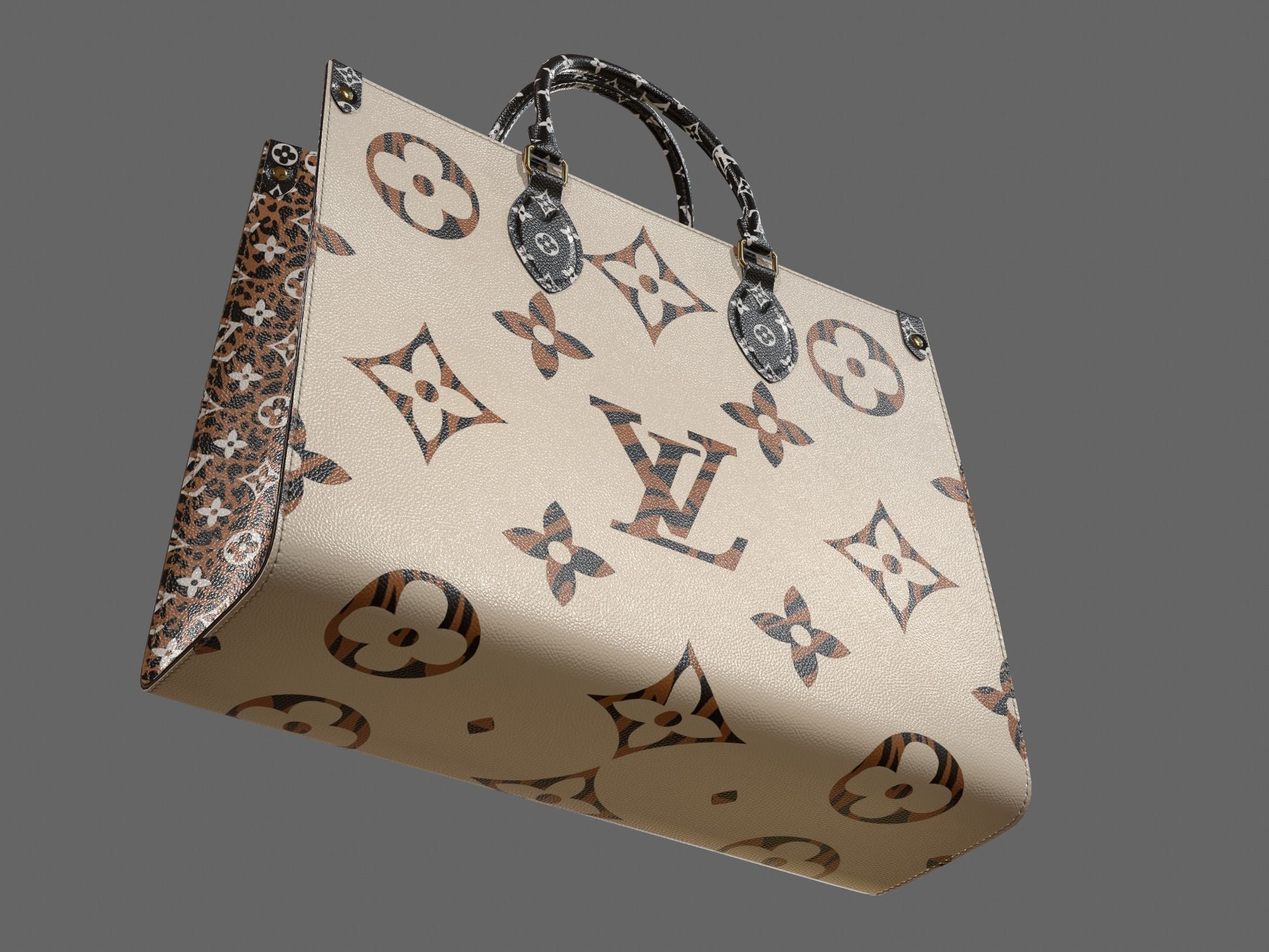 Louis Vuitton Bag Onthego Giant Monogram Ivory Havana Beige Low-poly 3D model_4