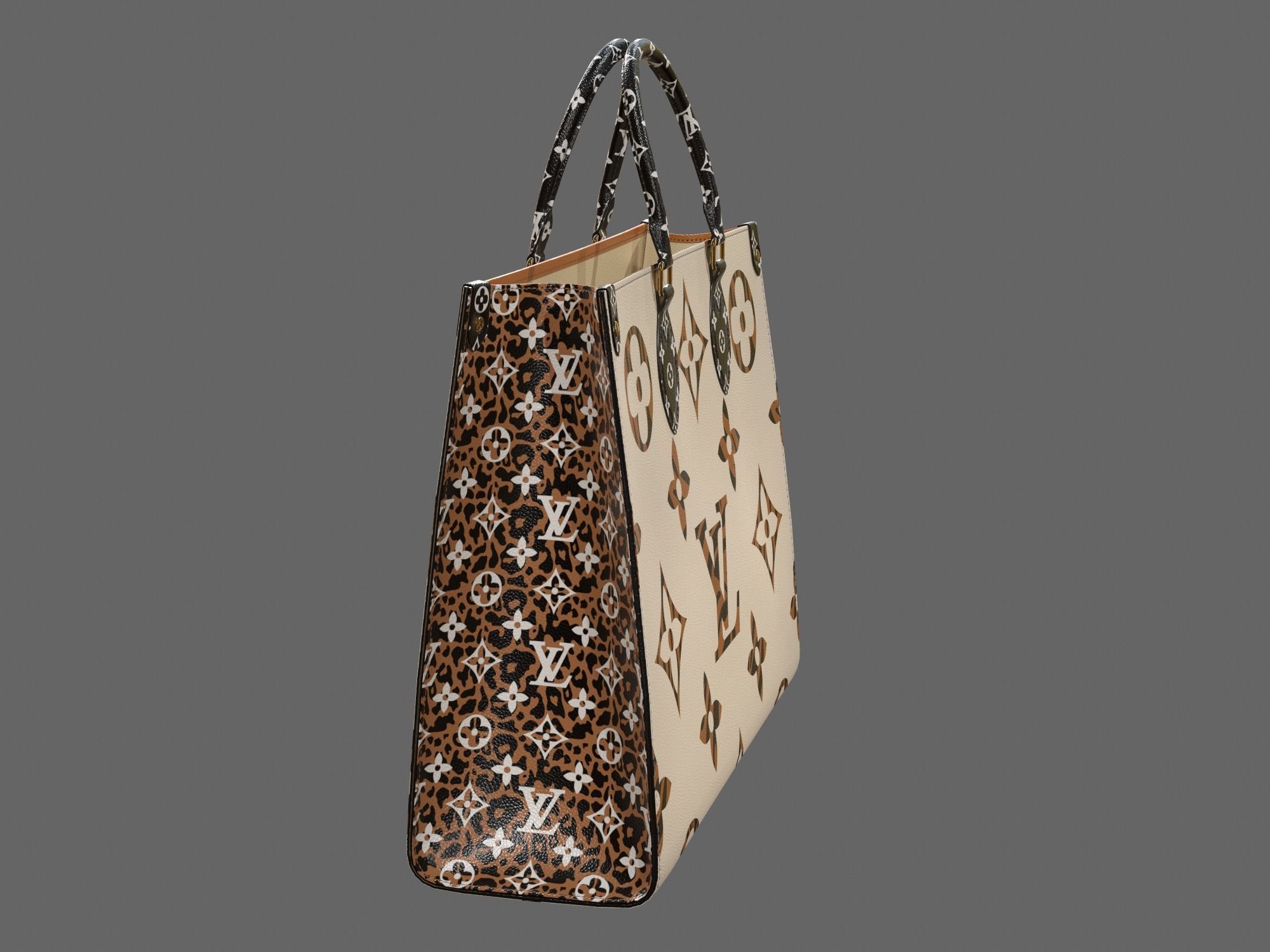 Louis Vuitton Bag Onthego Giant Monogram Ivory Havana Beige Low-poly 3D model_6