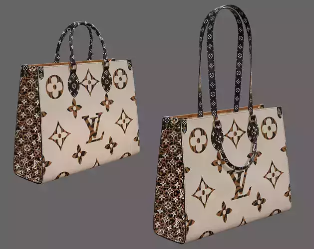 Louis Vuitton Bag Onthego Giant Monogram Ivory Havana Beige Low-poly 3D model