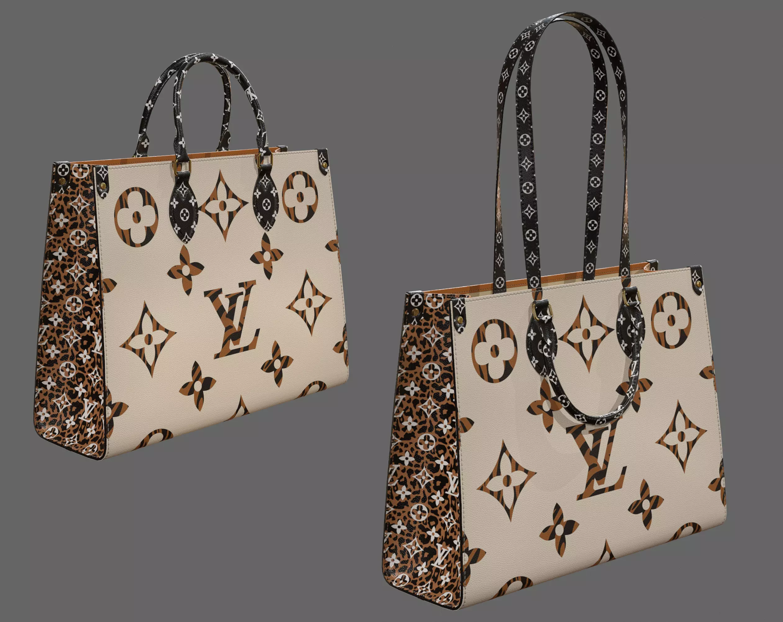 Louis Vuitton Bag Onthego Giant Monogram Ivory Havana Beige Low-poly 3D model_0