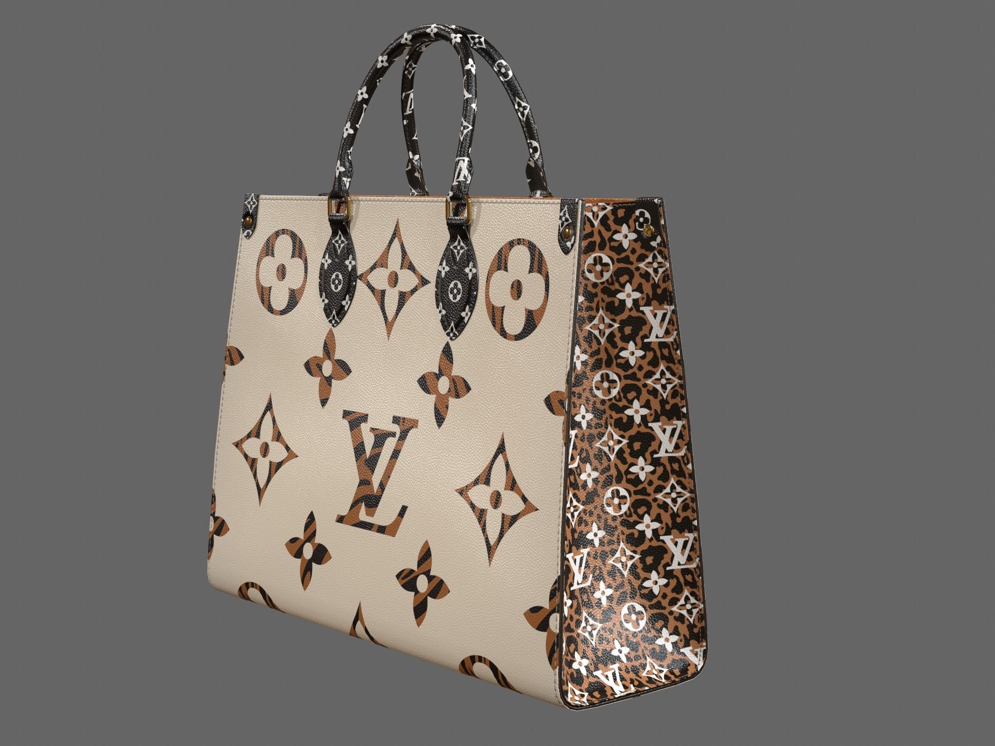Louis Vuitton Bag Onthego Giant Monogram Ivory Havana Beige Low-poly 3D model_1