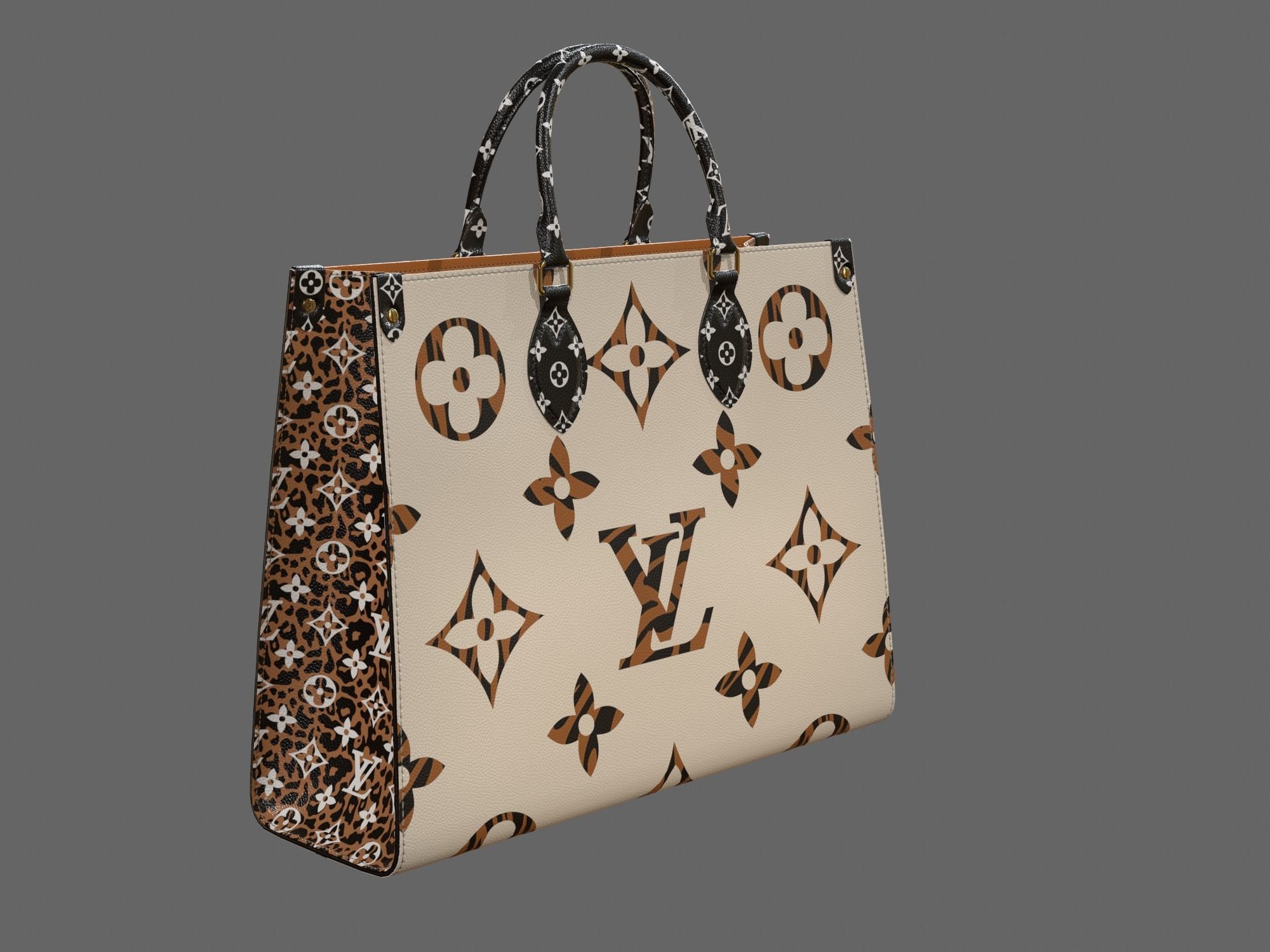 Louis Vuitton Bag Onthego Giant Monogram Ivory Havana Beige Low-poly 3D model_3