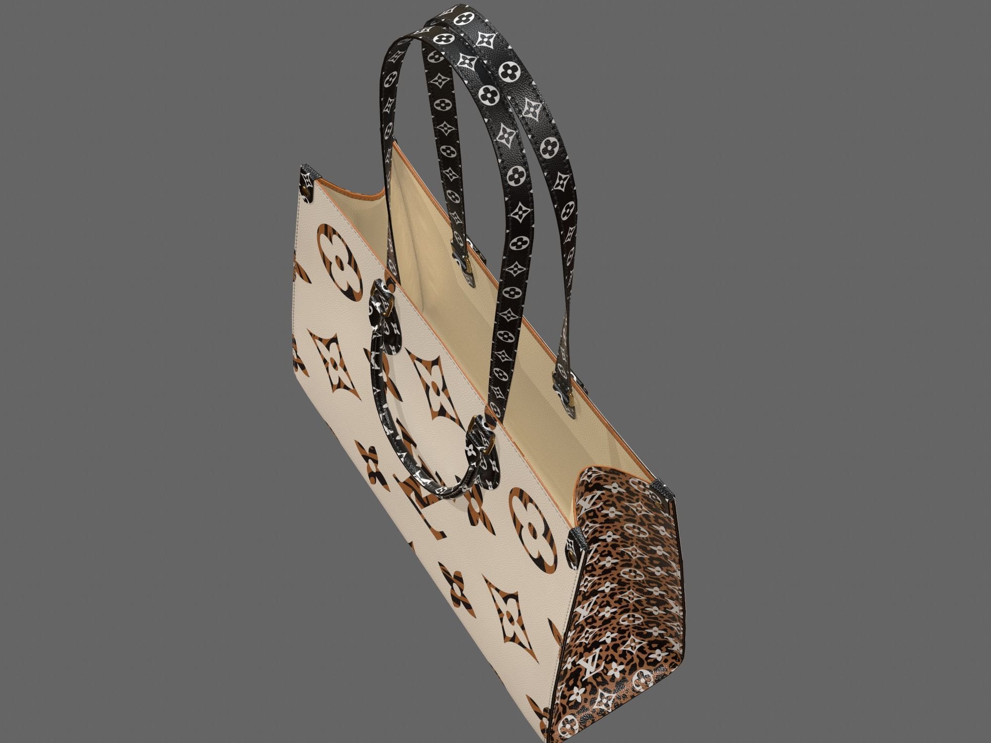 Louis Vuitton Bag Onthego Giant Monogram Ivory Havana Beige Low-poly 3D model_10