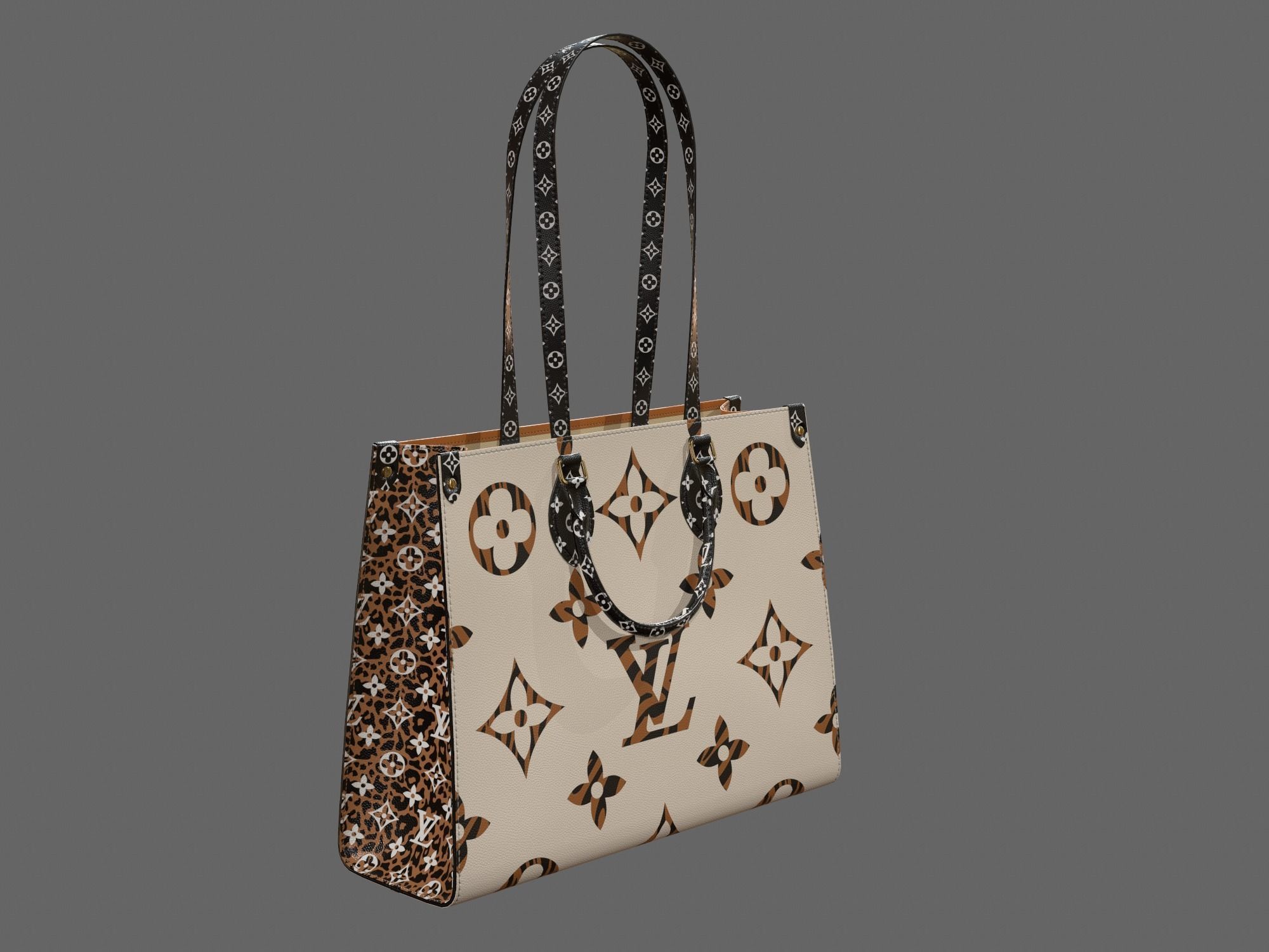 Louis Vuitton Bag Onthego Giant Monogram Ivory Havana Beige Low-poly 3D model_2