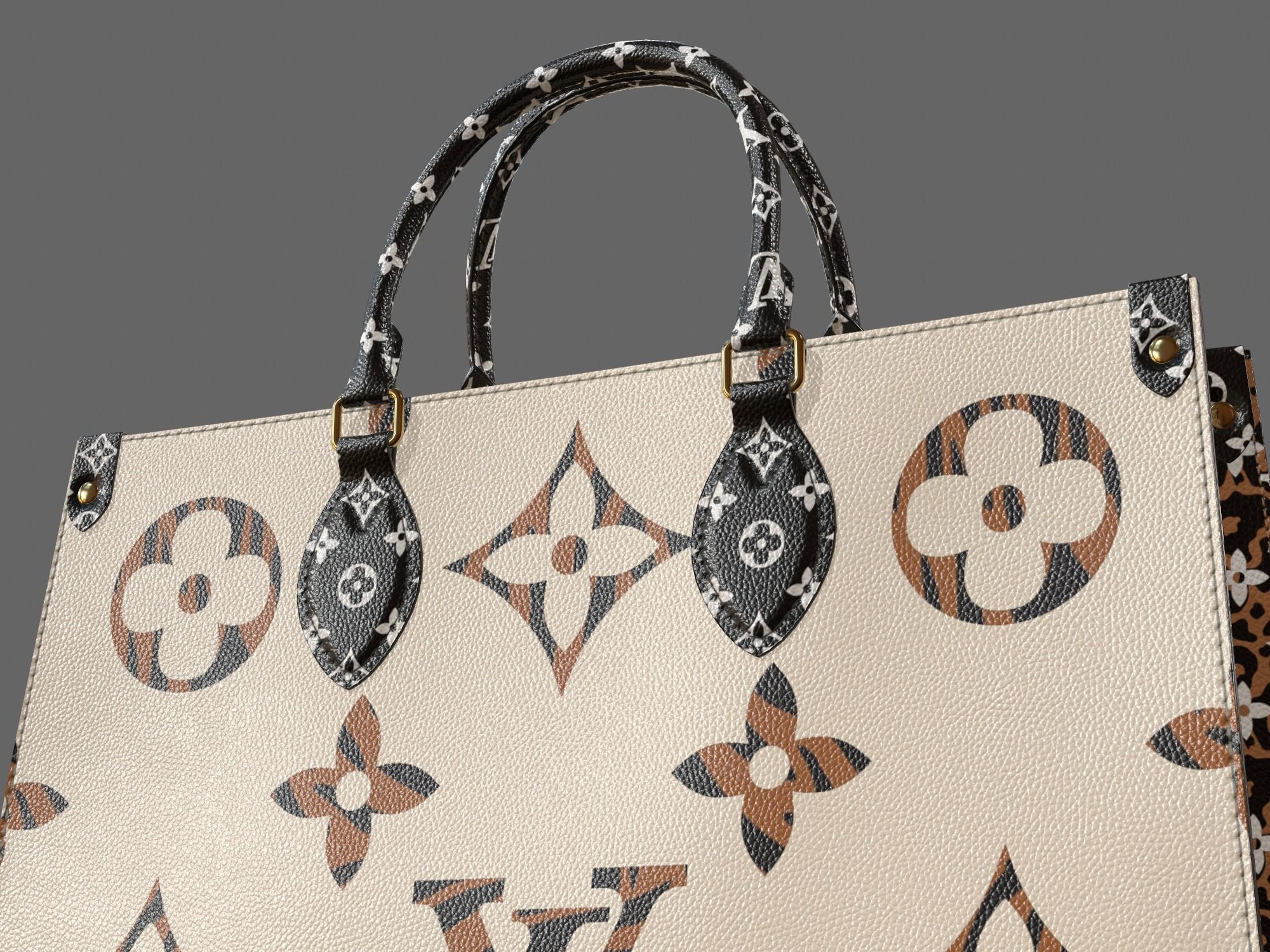 Louis Vuitton Bag Onthego Giant Monogram Ivory Havana Beige Low-poly 3D model_7