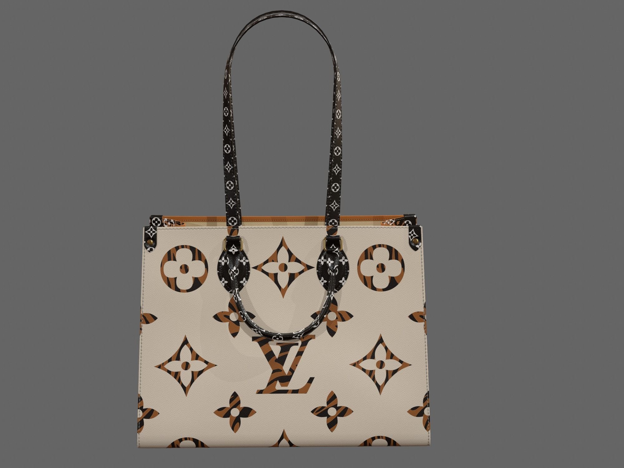 Louis Vuitton Bag Onthego Giant Monogram Ivory Havana Beige Low-poly 3D model_9