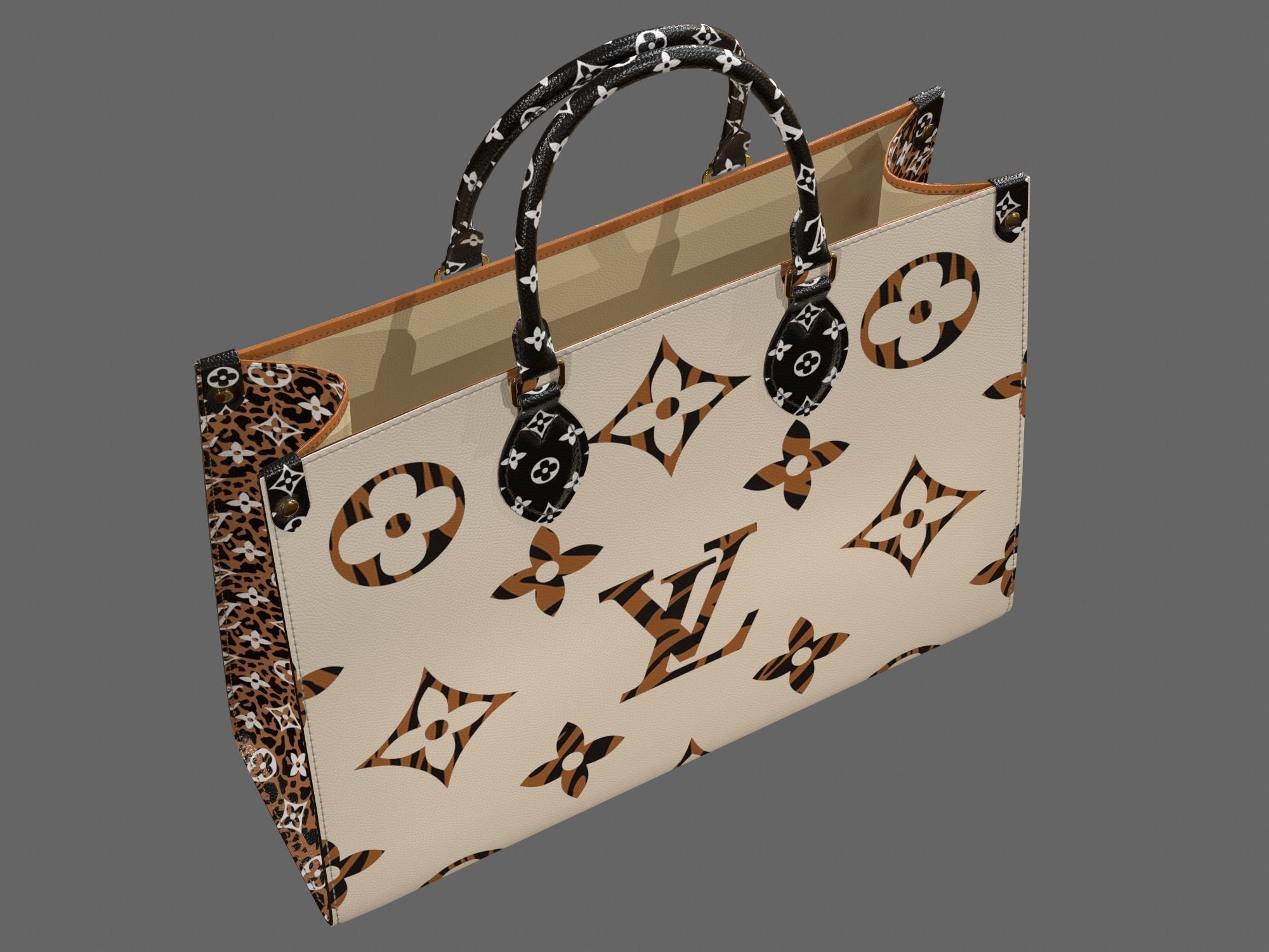 Louis Vuitton Bag Onthego Giant Monogram Ivory Havana Beige Low-poly 3D model_5
