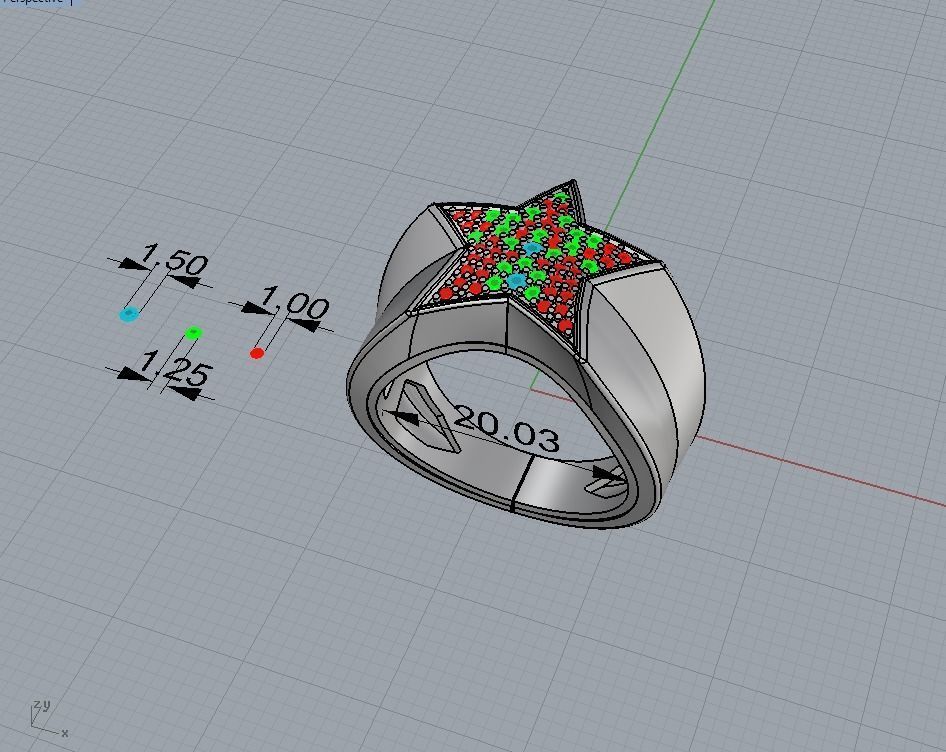 Star ring with diamonds 3D print model_11
