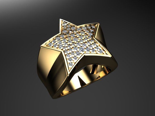 Star ring with diamonds 3D print model_4