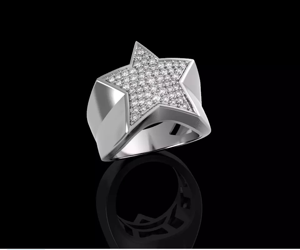 Star ring with diamonds 3D print model_0