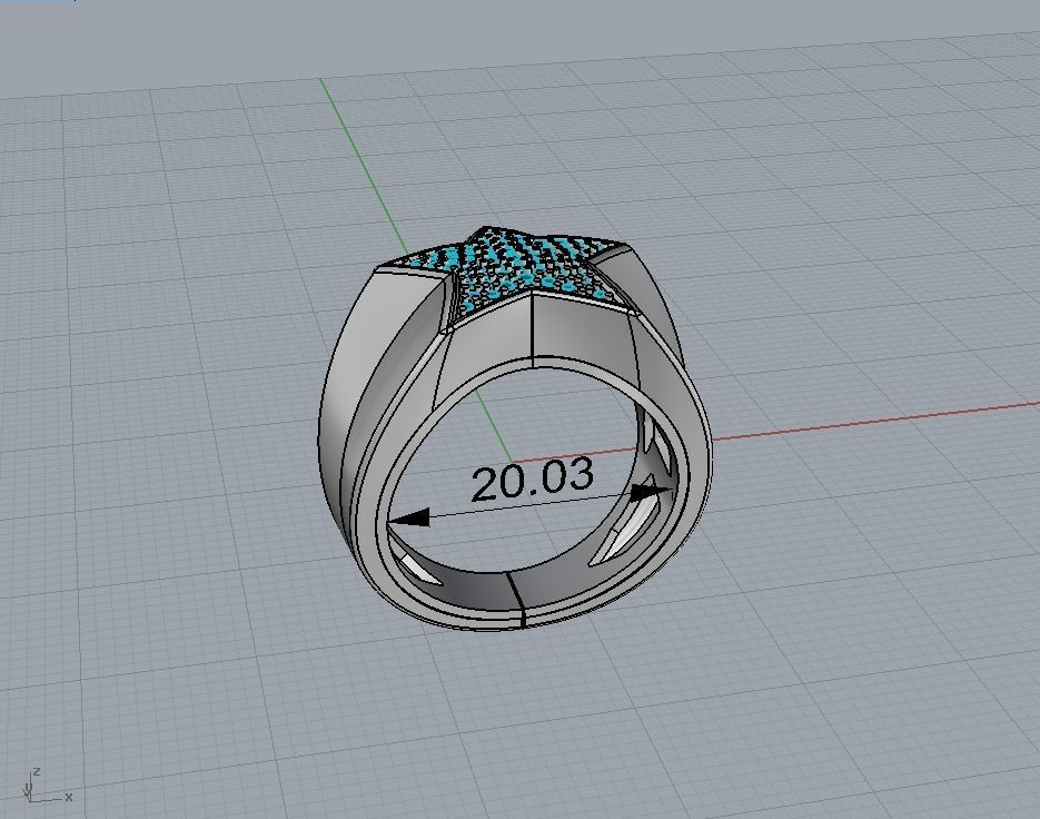 Star ring with diamonds 3D print model_12