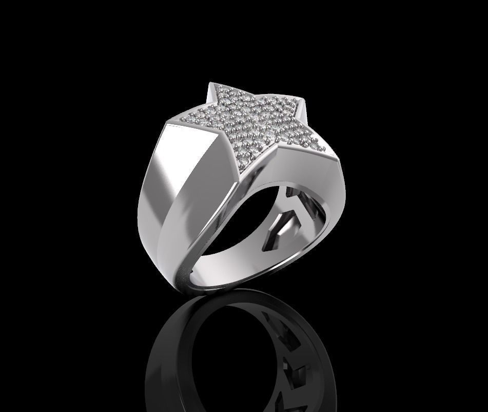Star ring with diamonds 3D print model_1