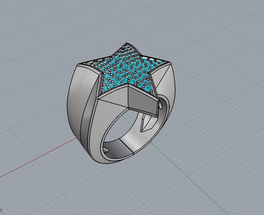 Star ring with diamonds 3D print model_6
