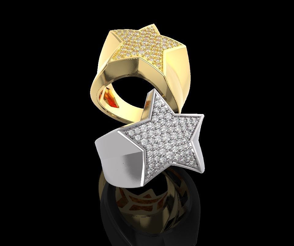 Star ring with diamonds 3D print model_3