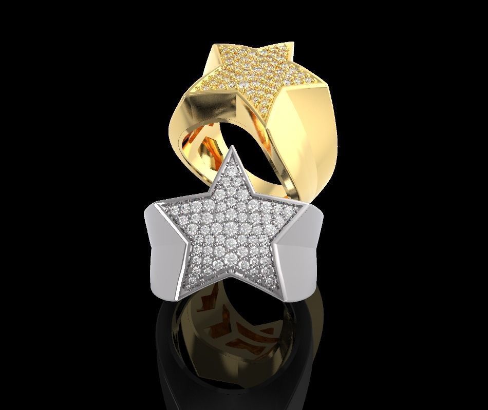 Star ring with diamonds 3D print model_2