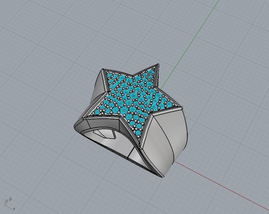 Star ring with diamonds 3D print model_5