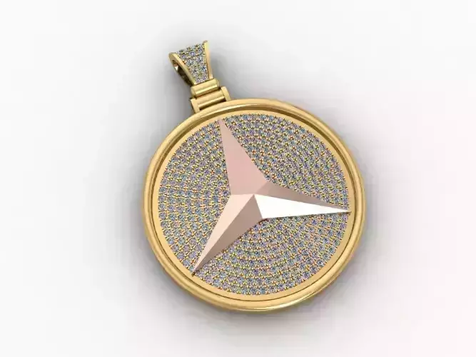 Pendant Gold Mercedes Logo Full Diamond