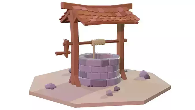 Medieval Water Well Low Poly