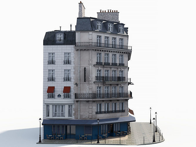 Corner haussman facade 3D model 3