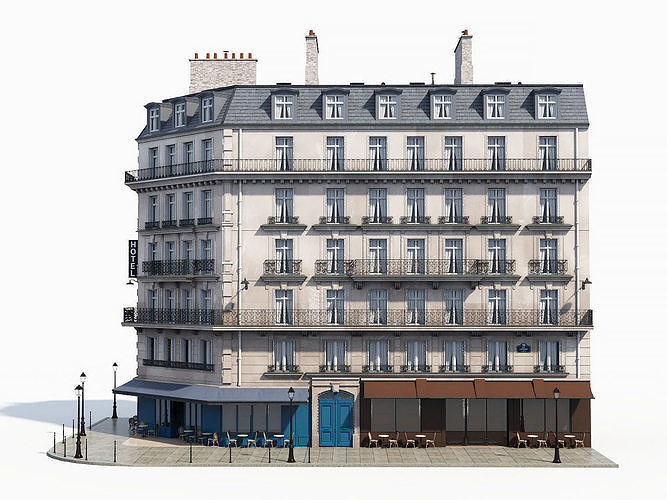 Corner haussman facade 3D model 2