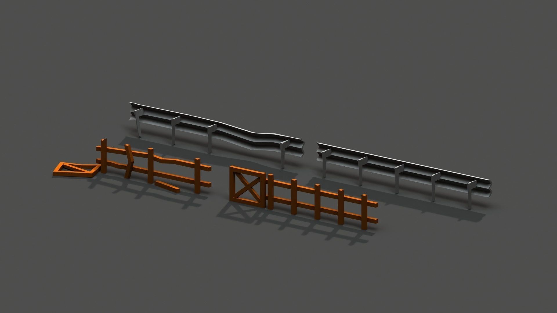 Post Apocalyptic Road Barrier and Wooden Fence Low-poly 3D model_4