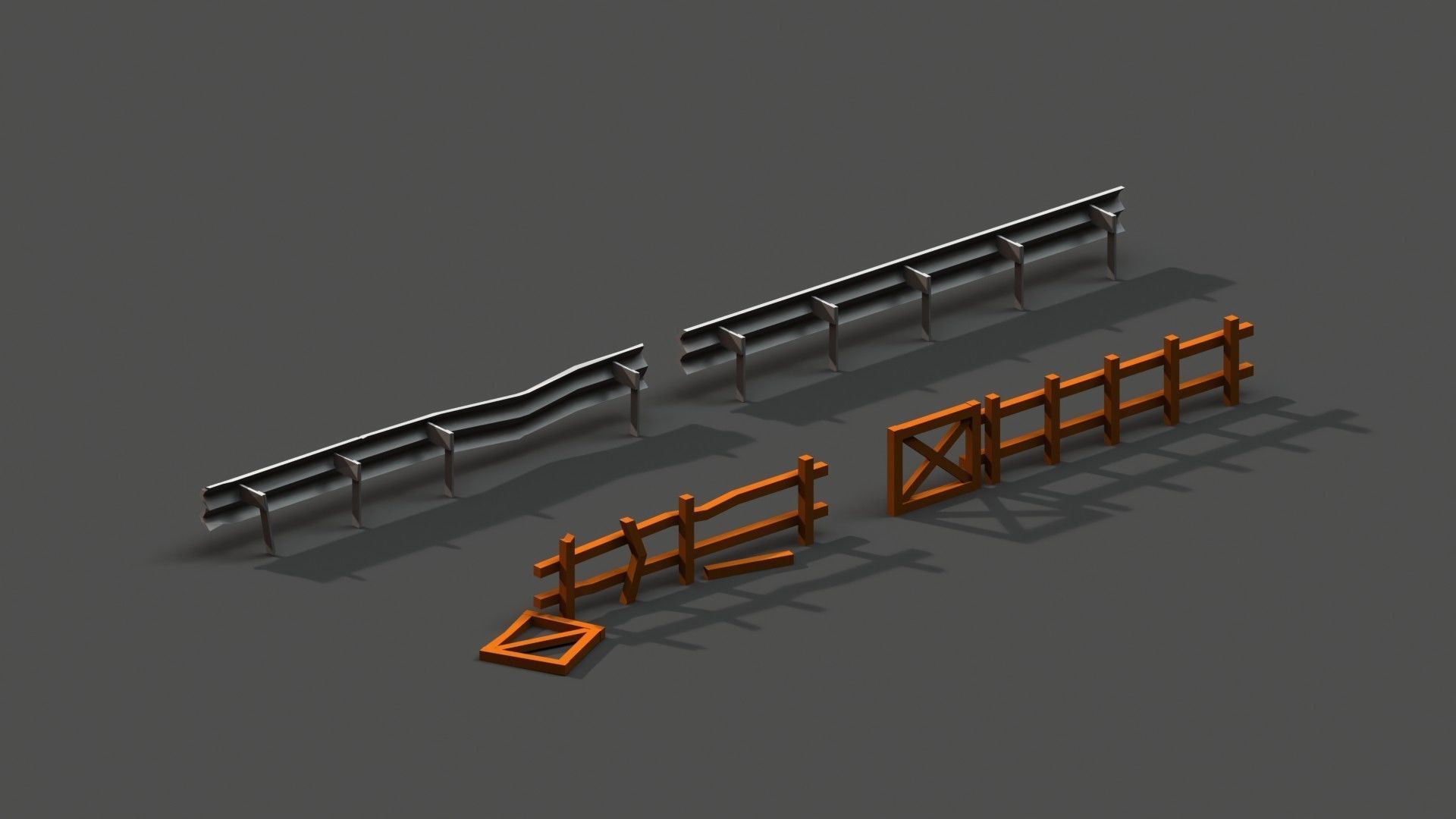 Post Apocalyptic Road Barrier and Wooden Fence Low-poly 3D model_2