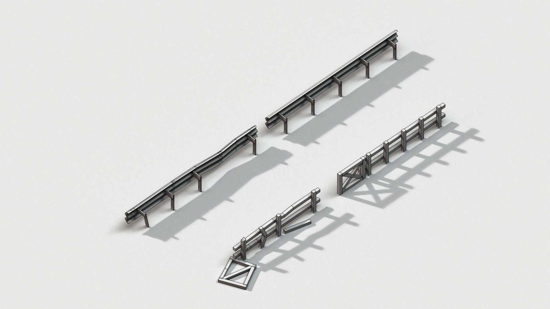 Post Apocalyptic Road Barrier and Wooden Fence Low-poly 3D model_7