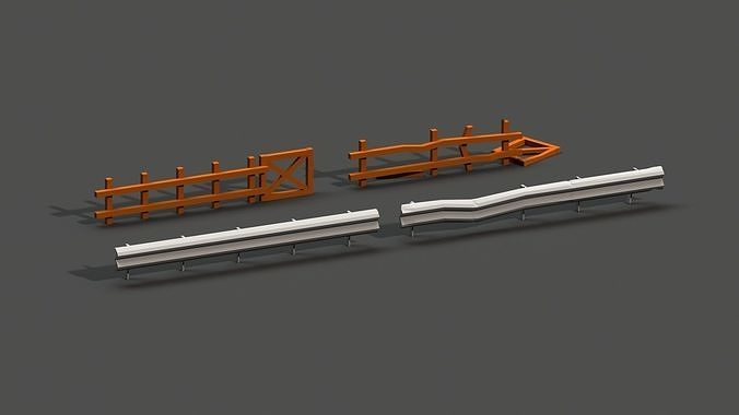Post Apocalyptic Road Barrier and Wooden Fence Low-poly 3D model