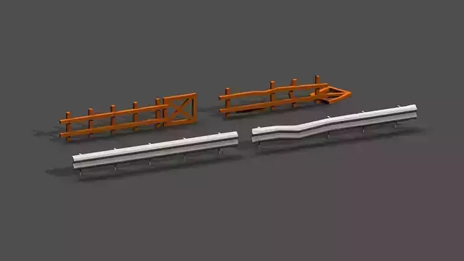 Post Apocalyptic Road Barrier and Wooden Fence Low-poly 3D model