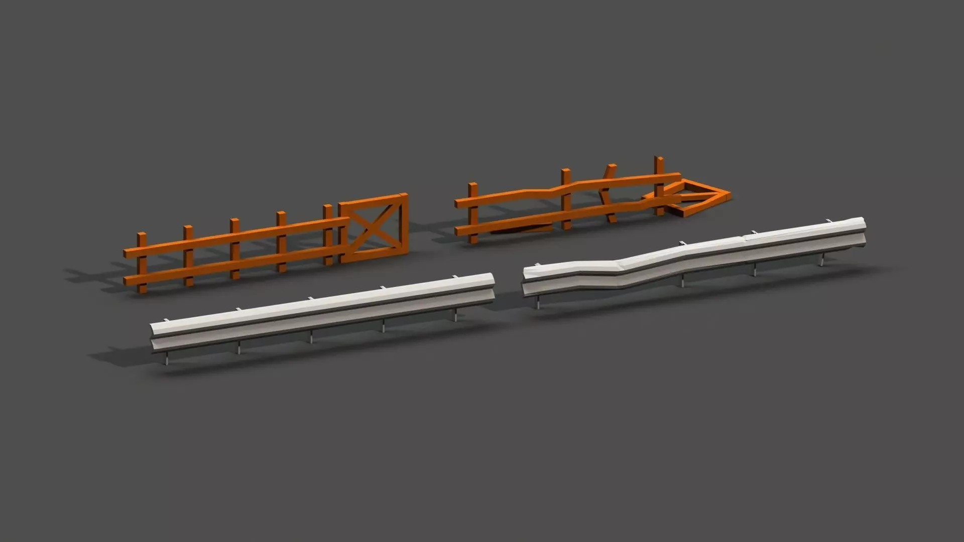 Post Apocalyptic Road Barrier and Wooden Fence Low-poly 3D model_0