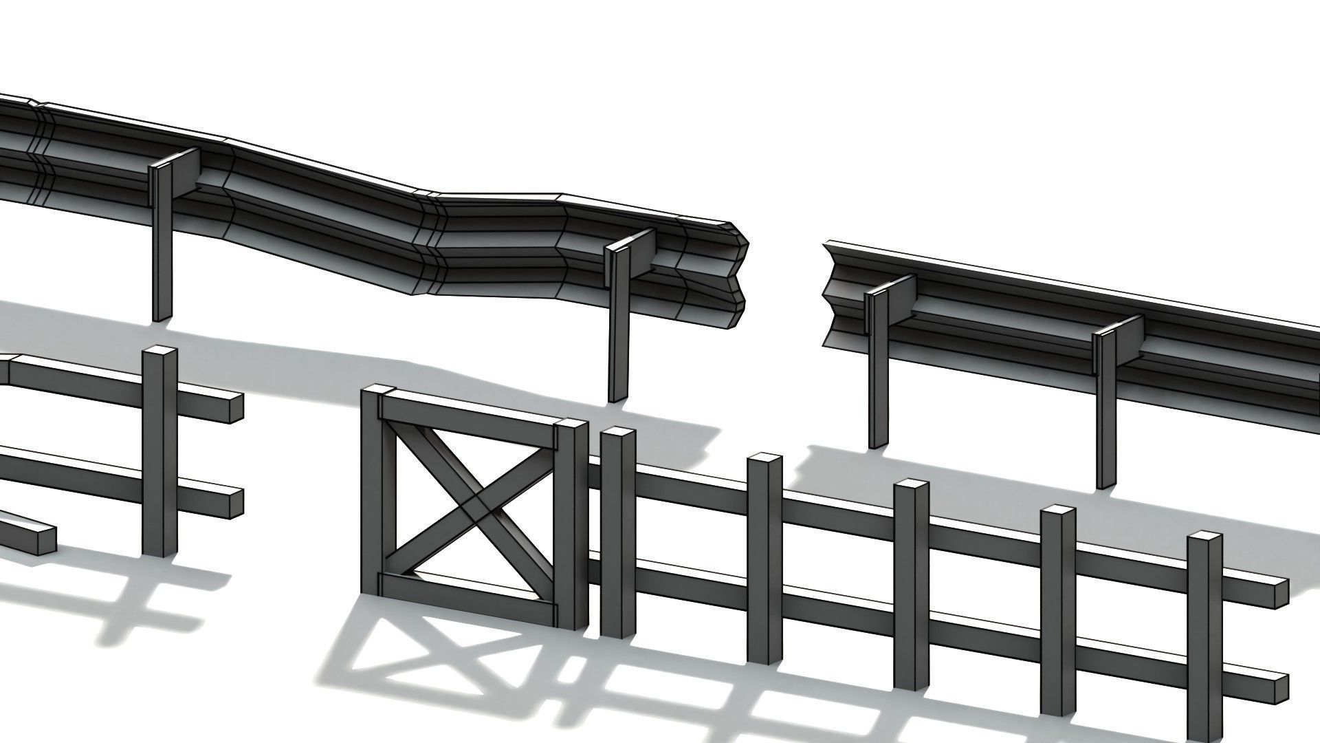 Post Apocalyptic Road Barrier and Wooden Fence Low-poly 3D model_8