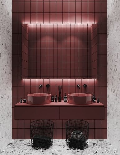 Bathroom set with tiles and marble counter tops 3D model