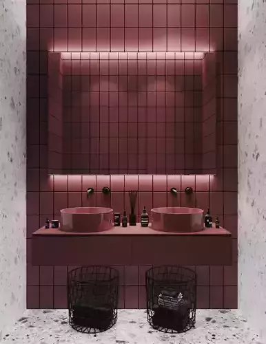 Bathroom set with tiles and marble counter tops 3D model