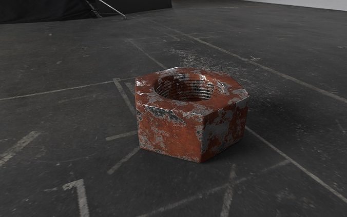 Rusty and clean steel hexagonal nut Low-poly 3D model 4